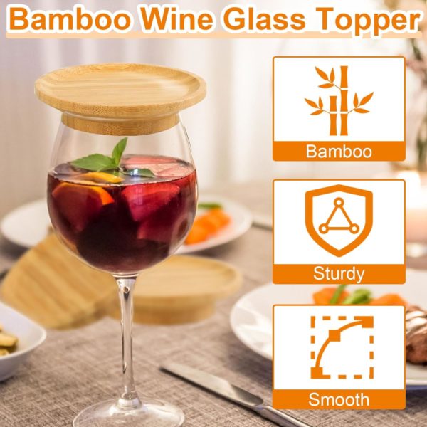 4 Pcs Wine Glass Charcuterie Topper, Wine Glass Charcuterie Board Topper, Bamboo Wine Glass Topper, Wine Glass Charcuterie Holder for Family Gatherings Party, Medium, Light Brown - Image 2