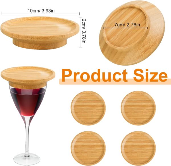 4 Pcs Wine Glass Charcuterie Topper, Wine Glass Charcuterie Board Topper, Bamboo Wine Glass Topper, Wine Glass Charcuterie Holder for Family Gatherings Party, Medium, Light Brown - Image 3