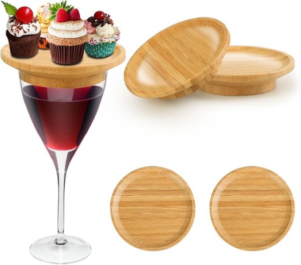 4 Pcs Wine Glass Charcuterie Topper, Wine Glass Charcuterie Board Topper, Bamboo Wine Glass Topper, Wine Glass Charcuterie Holder for Family Gatherings Party, Medium, Light Brown