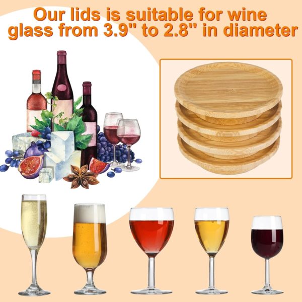 4 Pcs Wine Glass Charcuterie Topper, Wine Glass Charcuterie Board Topper, Bamboo Wine Glass Topper, Wine Glass Charcuterie Holder for Family Gatherings Party, Medium, Light Brown - Image 4