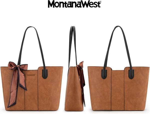 Montana West Tote Bags for Women Medium Top Handle Handbags with Scarf - Image 3