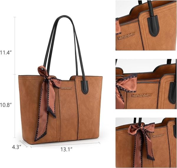 Montana West Tote Bags for Women Medium Top Handle Handbags with Scarf - Image 4