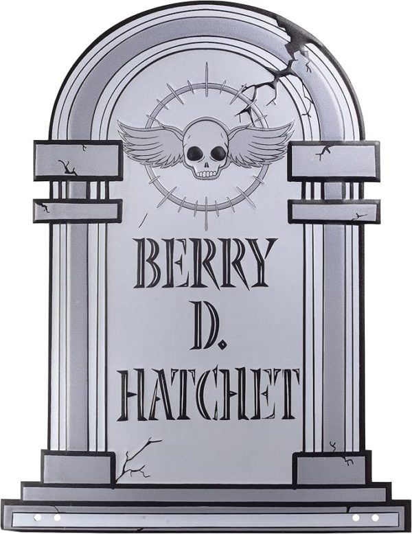 3-D Metal Halloween Ghost XL 17" Tombstone w Stakes -BERRY D HATCHET- Durable, Rustproof, UV Raised Printing- Upgrade Your Haunted House Mansion w Cemetary Lawn Decor- No More Flimsy Foam Graveyards